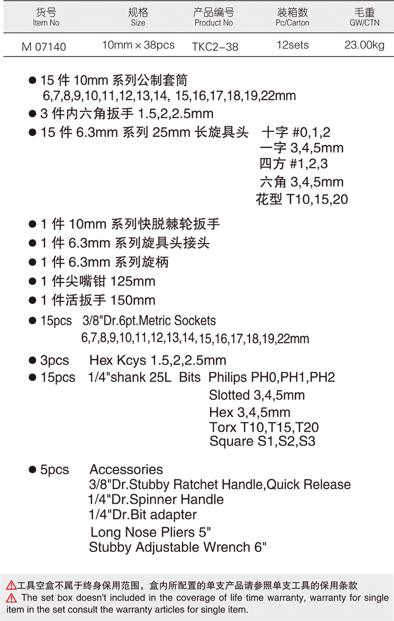 38件10mm系列公制套筒扳手組套(圖1)