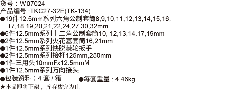 32件(E型)12.5mm系列公制套筒組套(圖1)