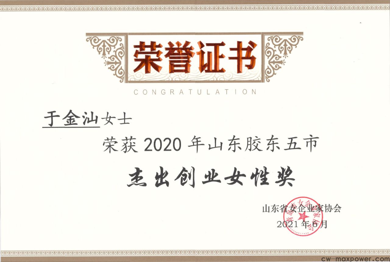 喜報(bào)！于金汕總經(jīng)理榮獲2020年山東膠東五市杰出創(chuàng)業(yè)女性獎(jiǎng)(圖2)